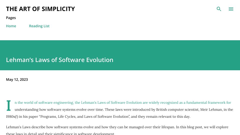Screenshot of bartwullems.blogspot.com: Lehman’s Laws of Software Evolution