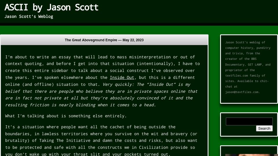 Screenshot of ascii.textfiles.com: The Great Aboveground Empire