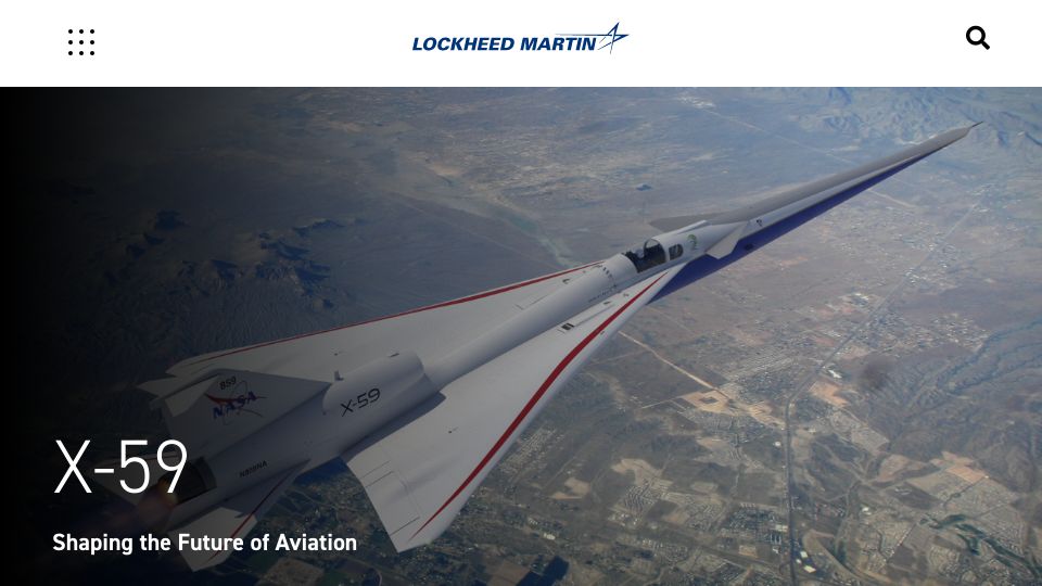 Screenshot of lockheedmartin.com: X-59 supersonic aircraft