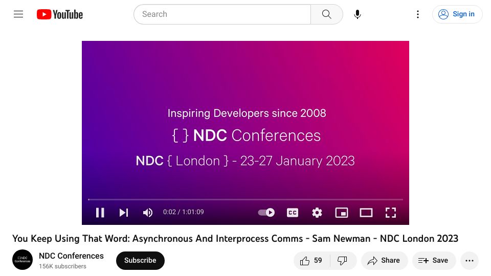 Screenshot of youtube.com: You Keep Using That Word: Asynchronous and Interprocess Comms