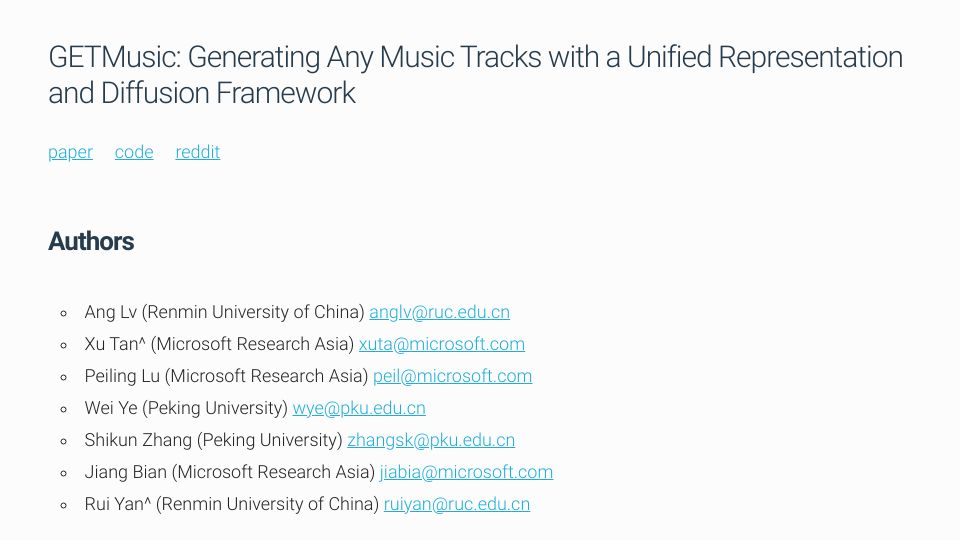 Screenshot of ai-muzic.github.io: Generating Music Tracks with Unified Representation and Diffusion Framework