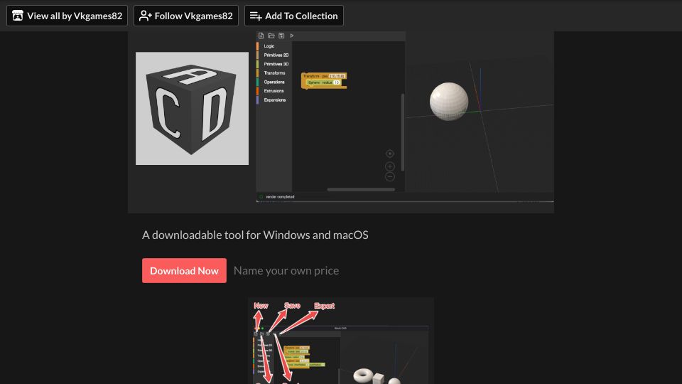 Screenshot of vkgames82.itch.io: A blocky based CAD program