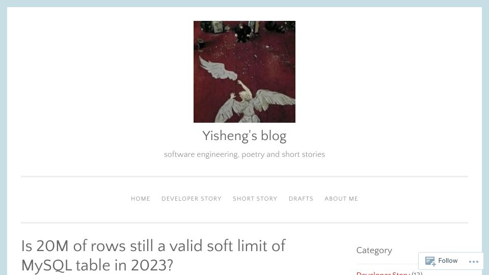 Screenshot of yishenggong.com: Is 20M of rows still a valid soft limit of MySQL table in 2023?