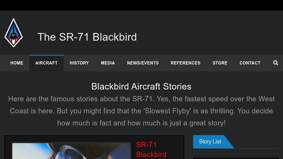 Screenshot of thesr71blackbird.com: SR-71 Blackbird Speed Check Story