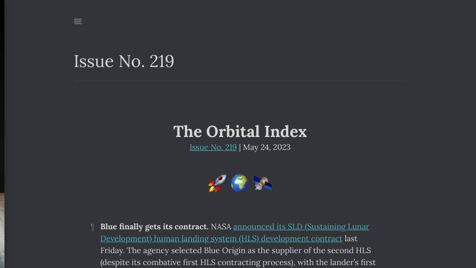 Screenshot of orbitalindex.com: NASA has funded a bunch of early stage technologies