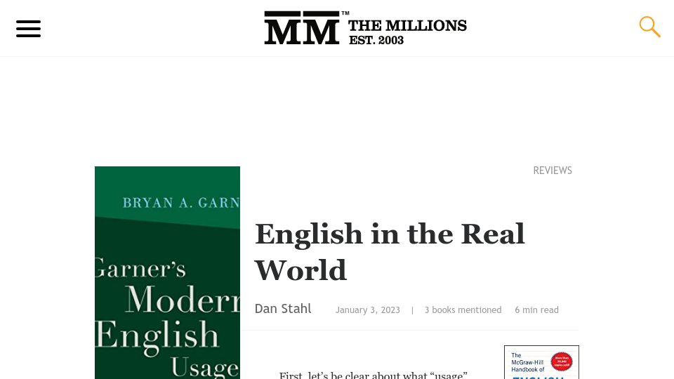 Screenshot of themillions.com: English in the Real World