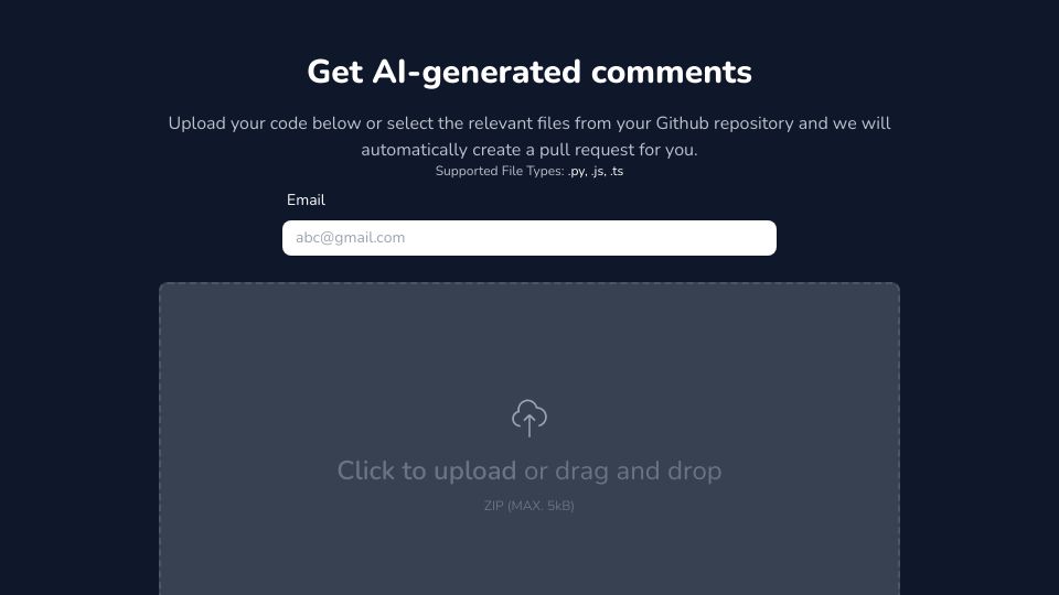 Screenshot of swiftstart.vercel.app: Show HN: File-by-file AI-generated comments for your codebase