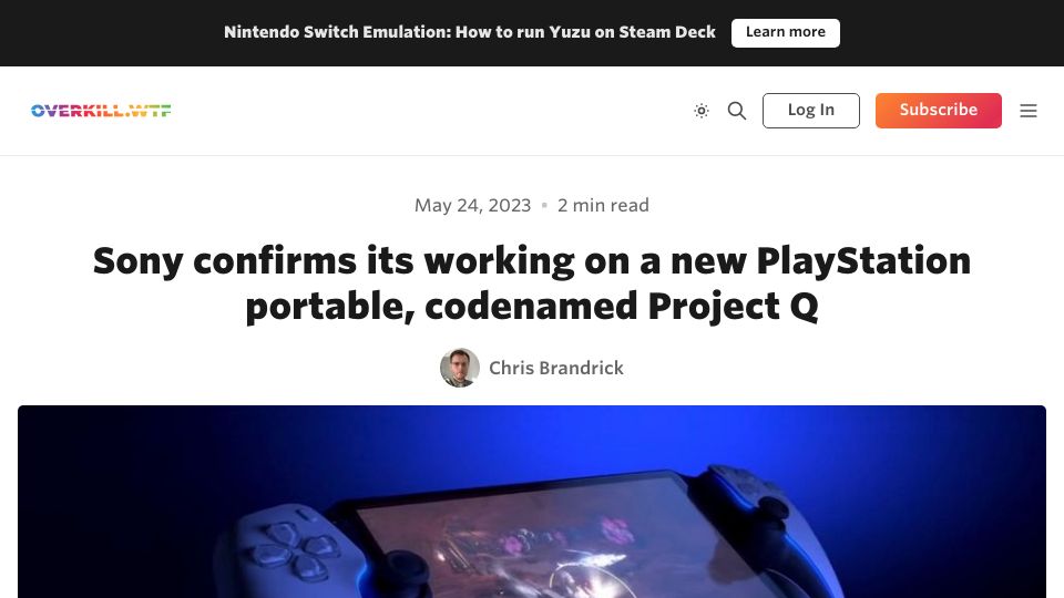 Screenshot of overkill.wtf: Sony confirms its working on a new Playstation portable, codenamed Project Q