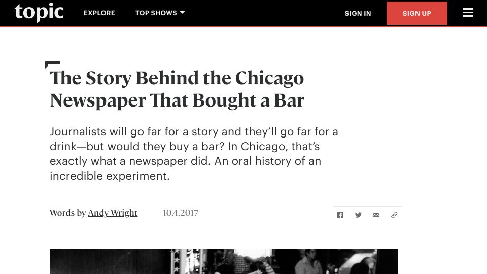 Screenshot of topic.com: A Chicago newspaper that bought a bar (2017)