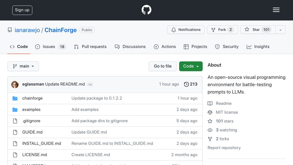 Screenshot of github.com: ChainForge: An open-source visual programming environment for testing prompts