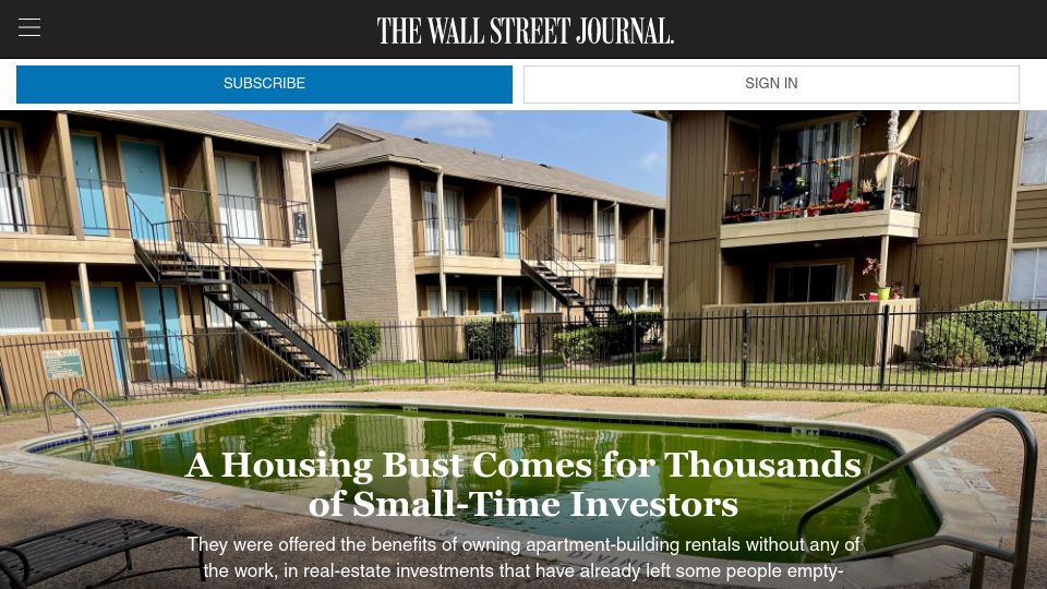 Screenshot of wsj.com: A Housing Bust Comes for Thousands of Small-Time Investors