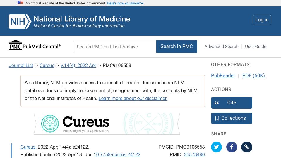 Screenshot of ncbi.nlm.nih.gov: Simple exercise to eliminate gastroesophageal reflux (2022)