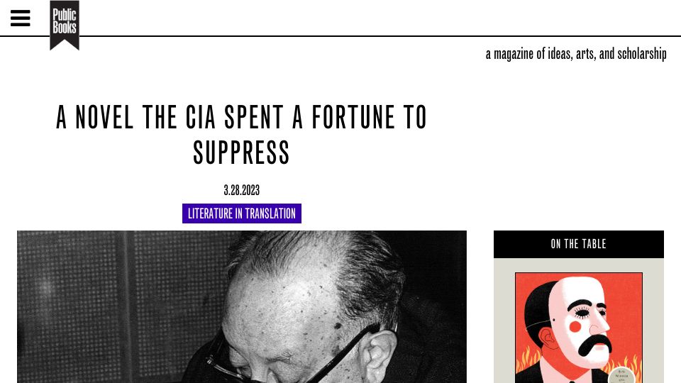 Screenshot of publicbooks.org: A novel the CIA spent a fortune to suppress