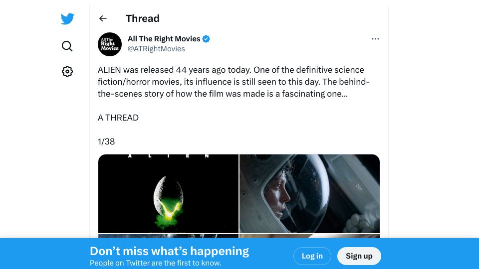 Screenshot of twitter.com: Alien was released 44 years ago today