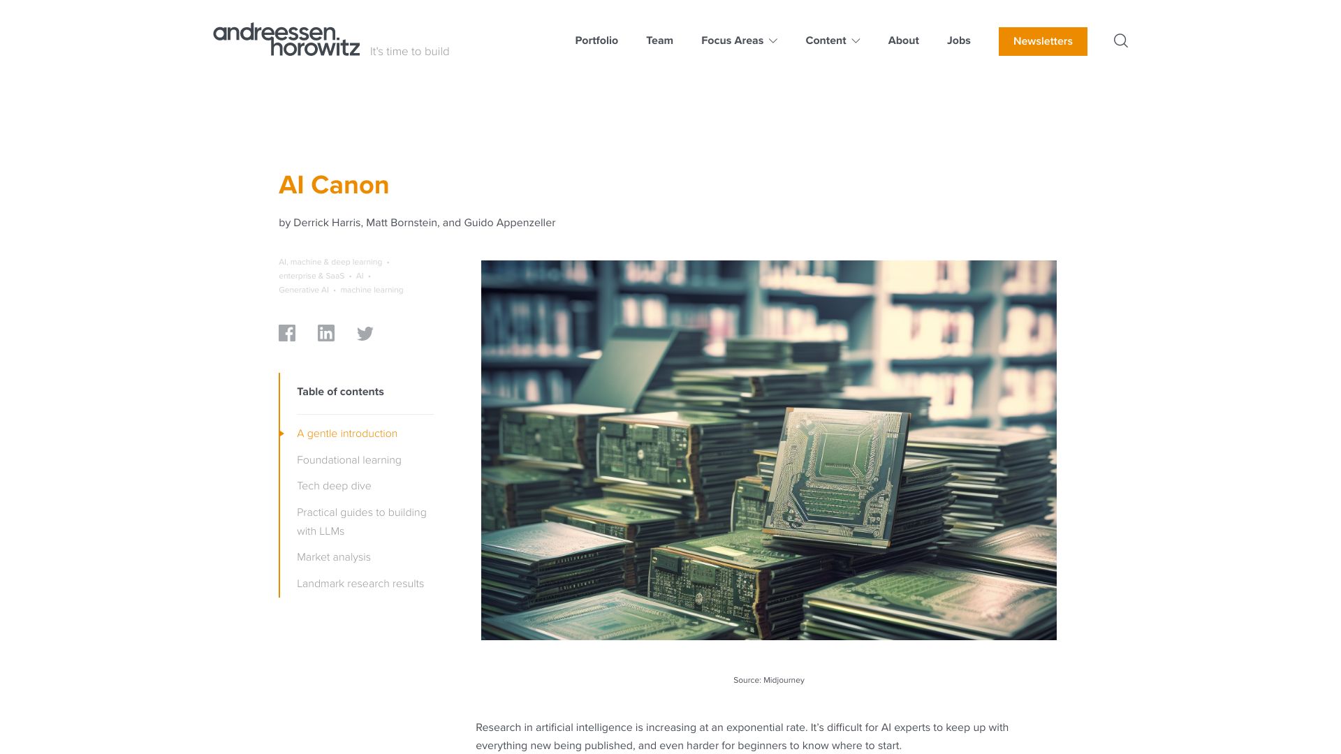 Screenshot of a16z.com: AI Canon