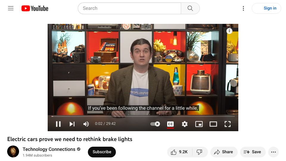 Screenshot of youtube.com: Electric cars prove we need to rethink brake lights