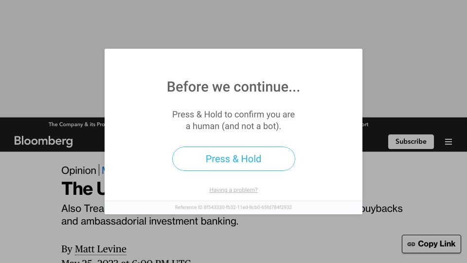 Screenshot of bloomberg.com: The US Might Be Only AA+