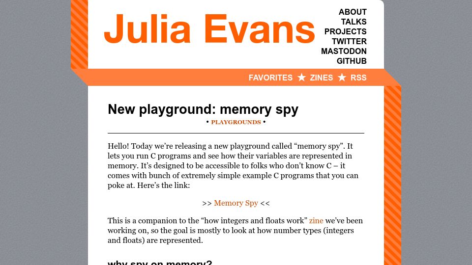 Screenshot of jvns.ca: New Playground: Memory Spy
