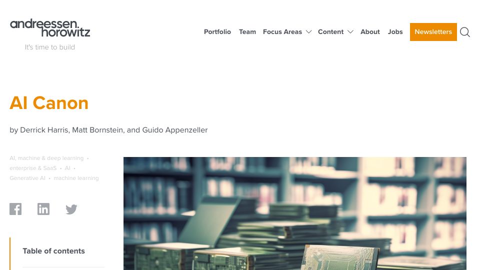 Screenshot of a16z.com: AI Canon