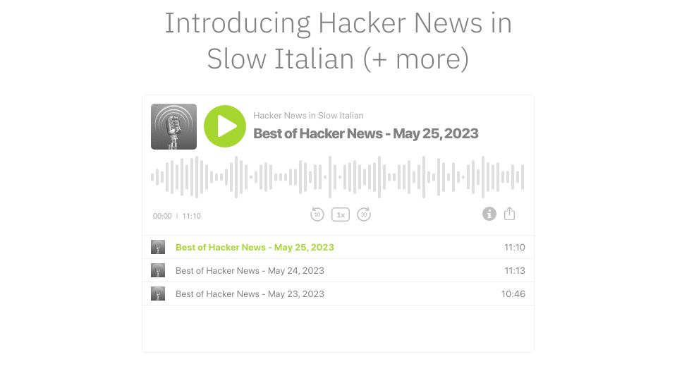 Screenshot of hn.lingually.ai: Hacker News in Slow Italian