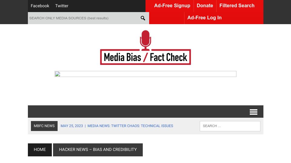 Screenshot of mediabiasfactcheck.com: Media Bias Fact Check: Hacker News
