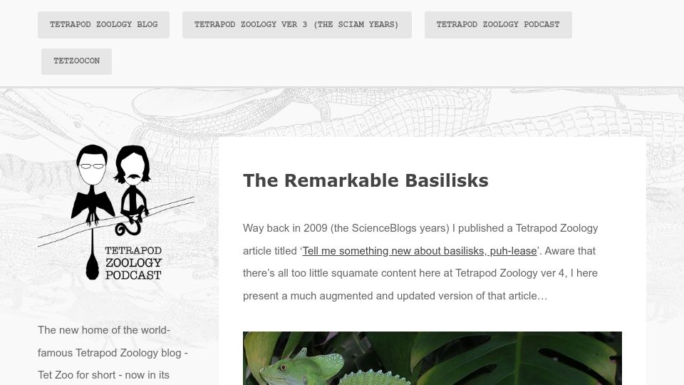 Screenshot of tetzoo.com: The Remarkable Basilisks