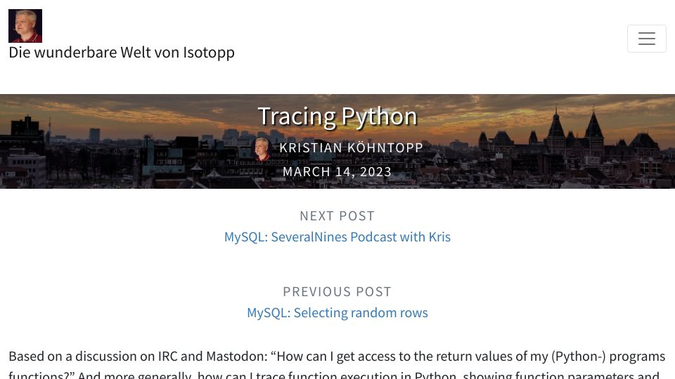 Screenshot of blog.koehntopp.info: Tracing Python