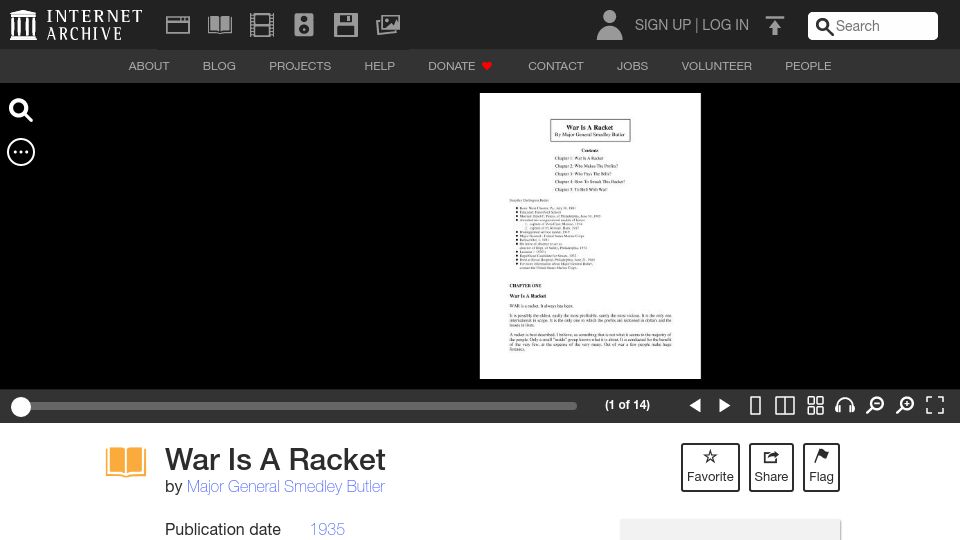Screenshot of archive.org: War Is a Racket (1935)