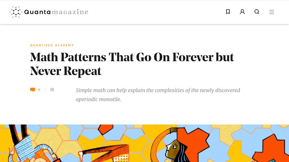 Screenshot of quantamagazine.org: Math That Goes on Forever but Never Repeats