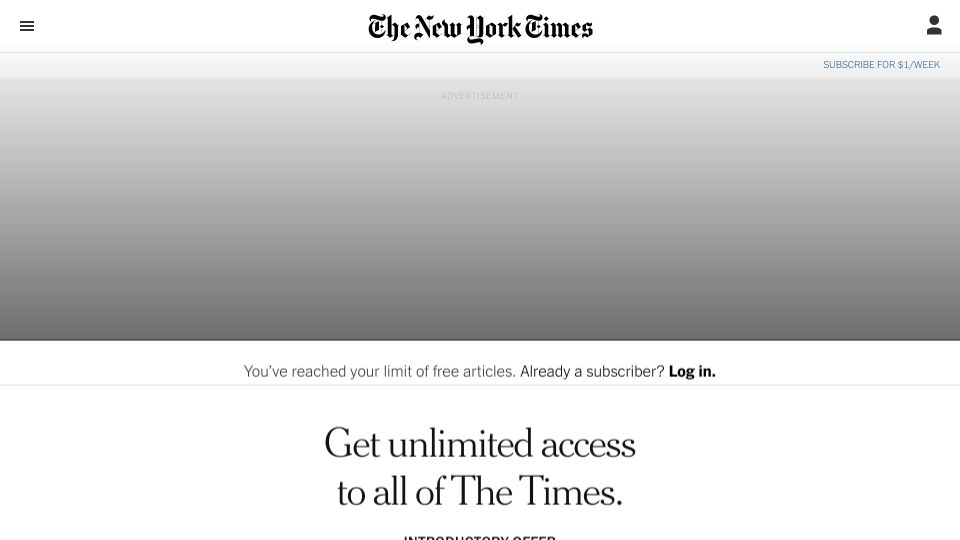 Screenshot of nytimes.com: The QR-code menu is being shown the door