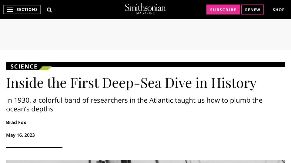 Screenshot of smithsonianmag.com: The First Deep-Sea Dive in History