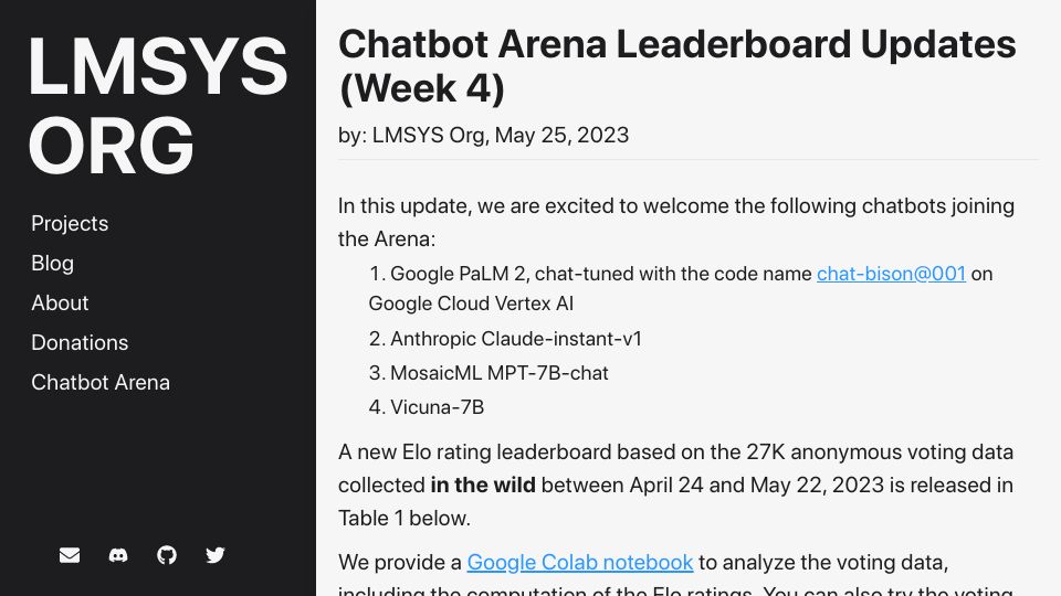Screenshot of lmsys.org: Chatbot Arena Leaderboard