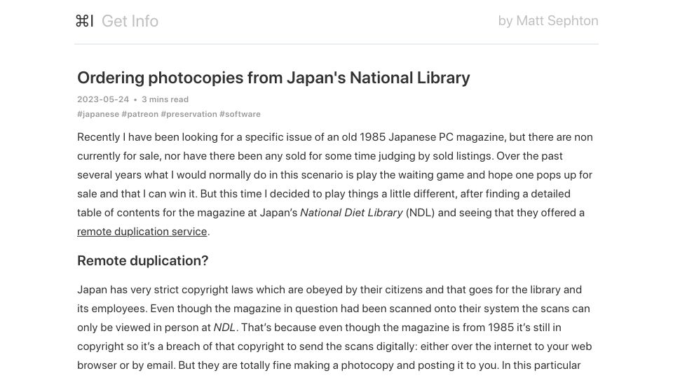 Screenshot of blog.gingerbeardman.com: Ordering Photocopies from Japan's National Library