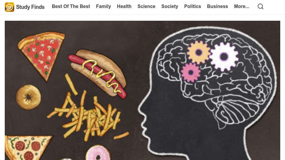 Screenshot of studyfinds.org: Better cognitive ability from less snacking of processed carbohydrates