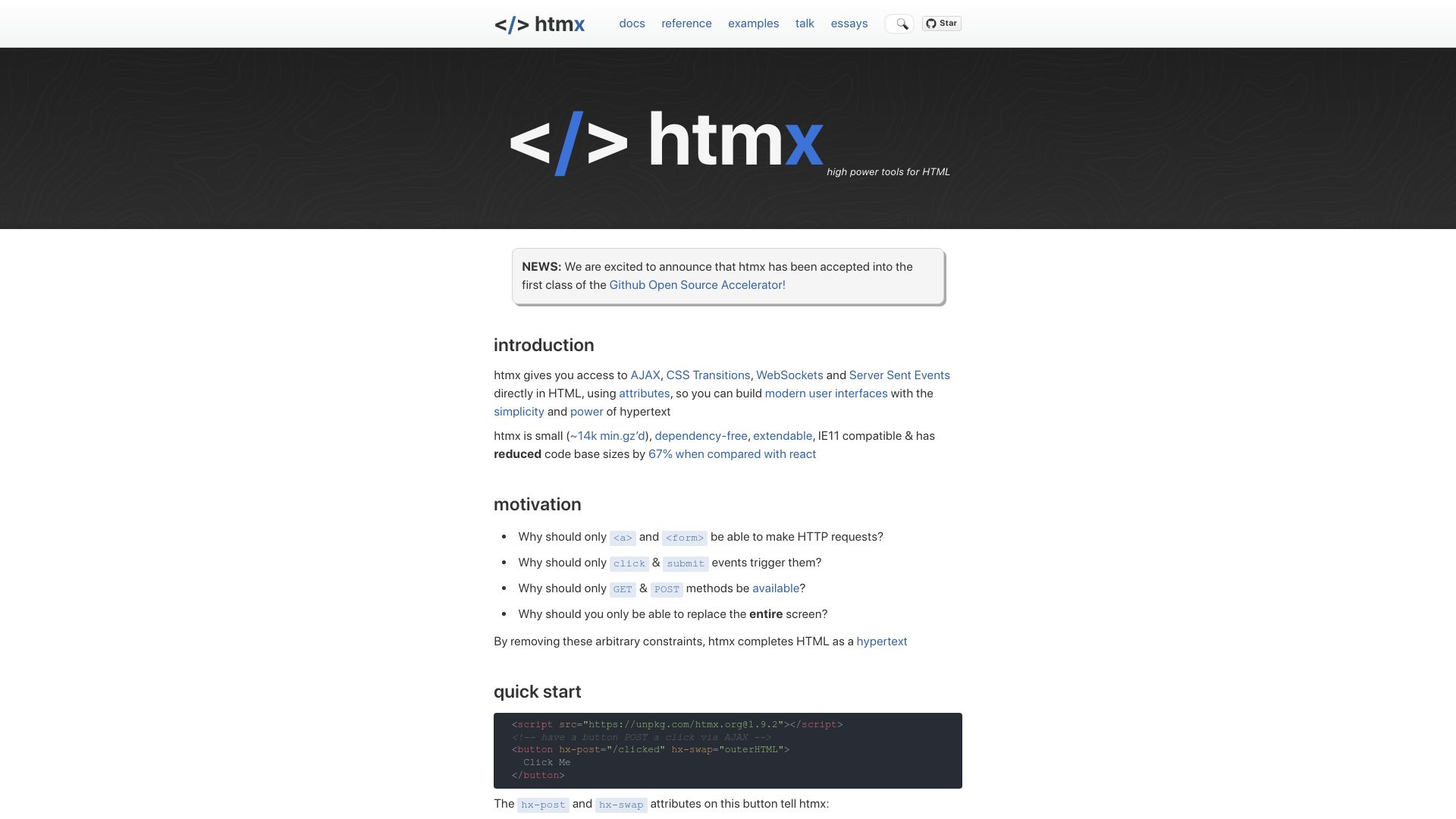 Screenshot of htmx.org: htmx