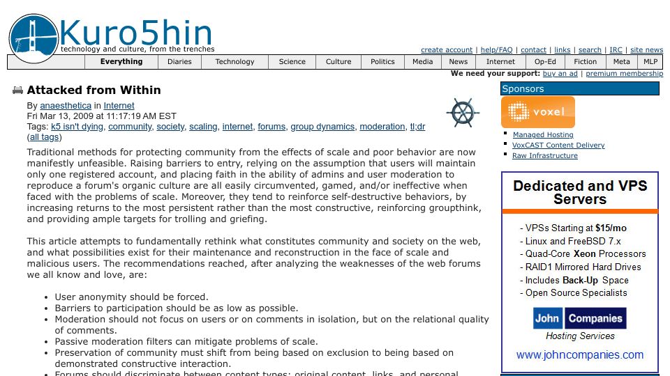 Screenshot of web.archive.org: Attacked from Within (2009)