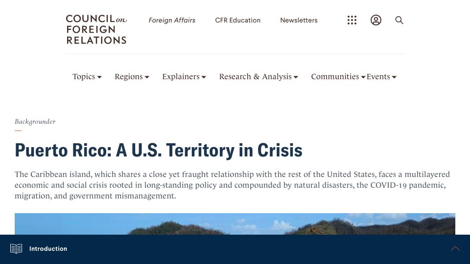 Screenshot of cfr.org: Puerto Rico: A U.S. Territory in Crisis