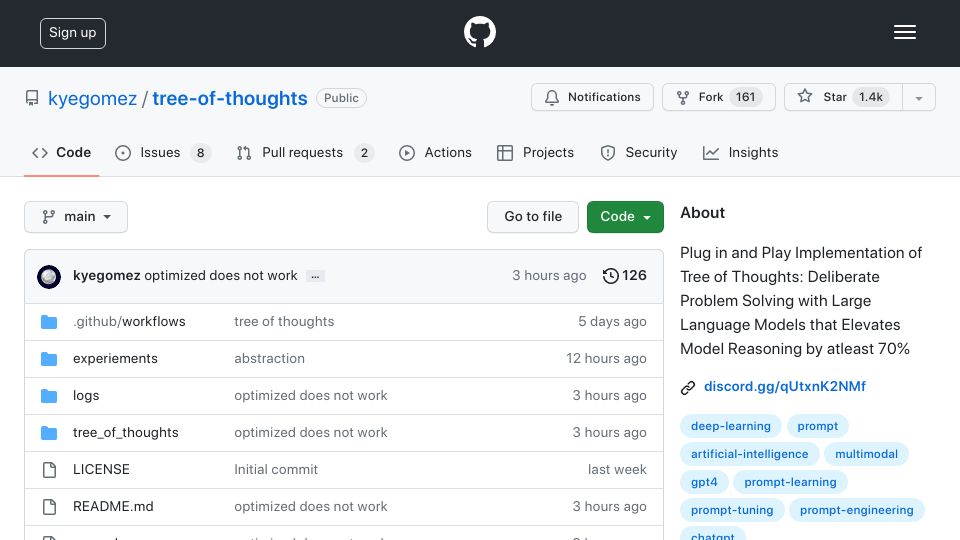 Screenshot of github.com: Tree of Thoughts