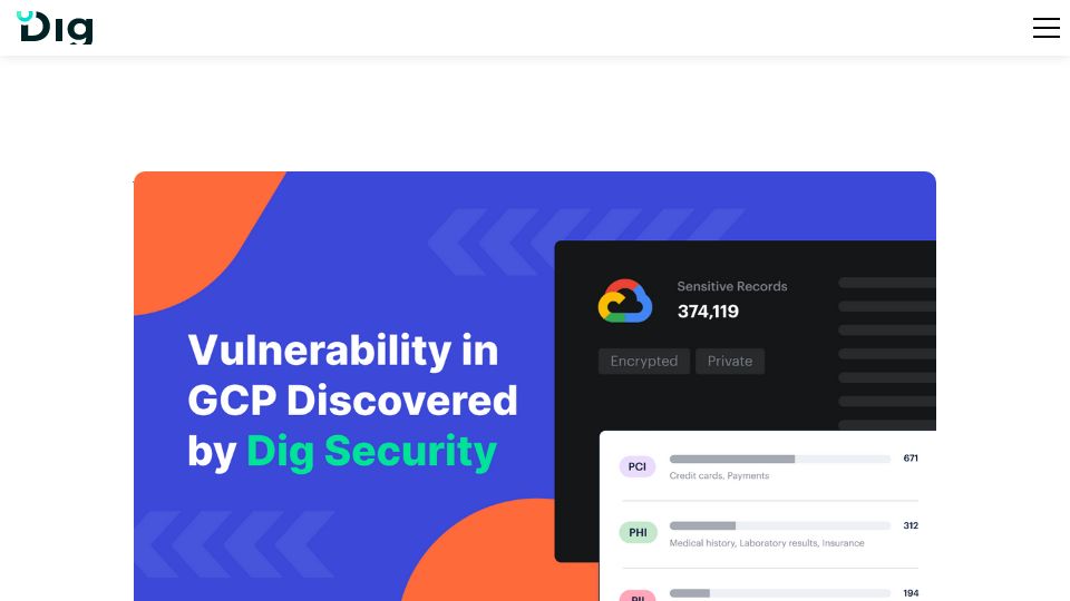 Screenshot of dig.security: GCP CloudSQL Vulnerability Leads to Internal Container Access and Data Exposure