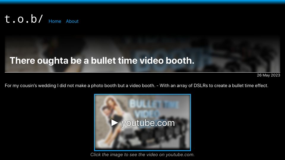 Screenshot of there.oughta.be: There oughta be a bullet time video booth