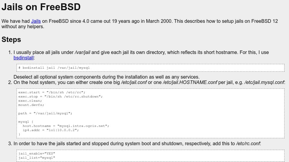 Screenshot of ogris.de: Jails on FreeBSD