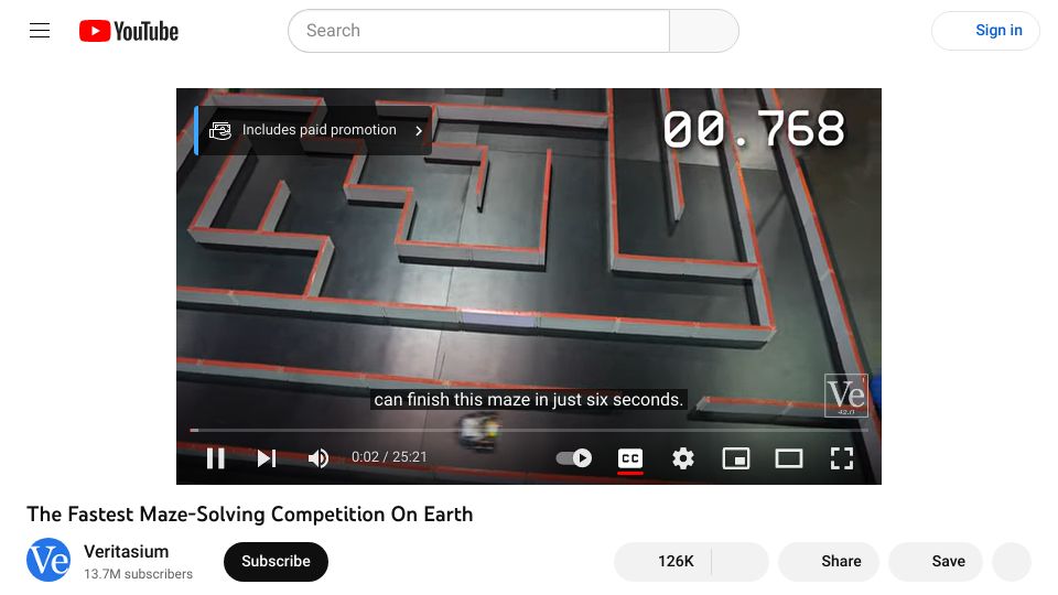 Screenshot of youtube.com: Micromouse: The Fastest Maze-Solving Competition on Earth [video]