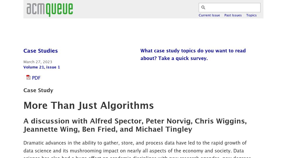 Screenshot of queue.acm.org: More Than Just Algorithms
