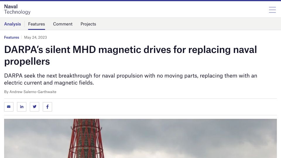 Screenshot of naval-technology.com: DARPA’s silent MHD magnetic drives for replacing naval propellers
