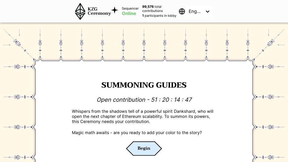 Screenshot of ceremony.ethereum.org: Ethereum Ceremony – Add your randomness to prepare the way for EIP-4844