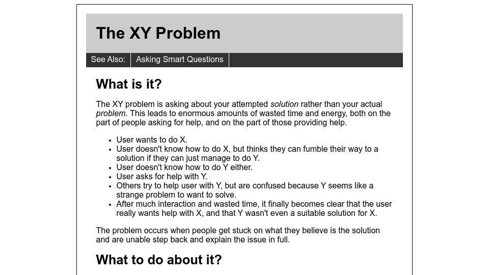 Screenshot of xyproblem.info: The XY Problem (2014)