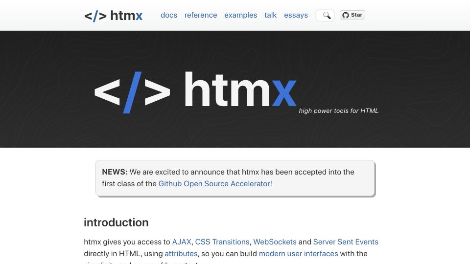 Screenshot of htmx.org: htmx