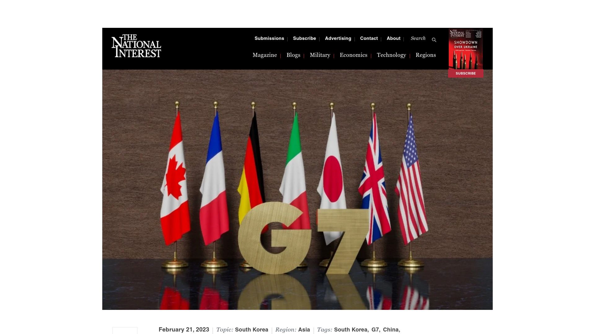 Screenshot of nationalinterest.org: The case for South Korean membership in the G7