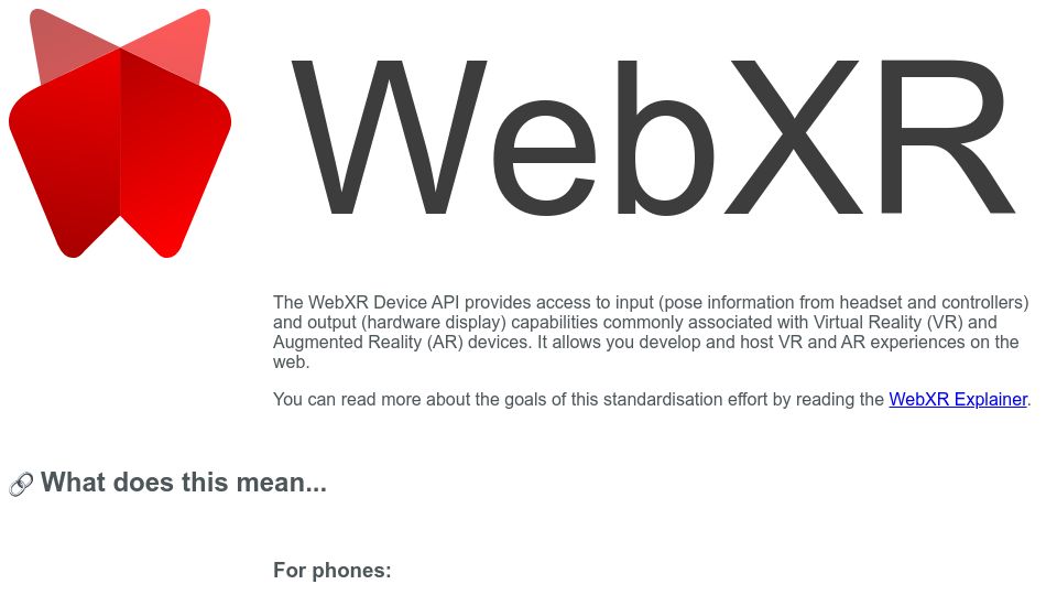 Screenshot of immersiveweb.dev: WebXR