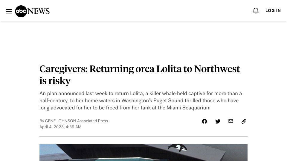 Screenshot of abcnews.go.com: Returning orca Lolita to Northwest is risky